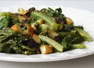 Receta de acelgas salteadas con pasas y almendras fácil y rápida
