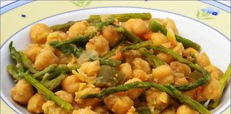 Receta de garbanzos con espárragos fácil y rápida