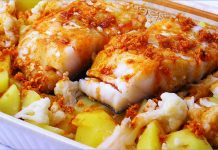 Receta de lomos de bacalao con patatas y coliflor fácil y rápida