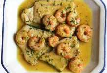 Receta de pez espada con gambas fácil y rápida