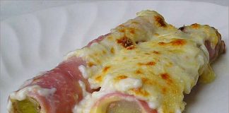 Receta de puerros con jamón York y queso fácil y rápida