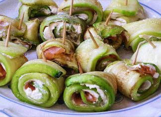 Receta de rollitos de calabacín con crema de queso y salmón fácil y rápida