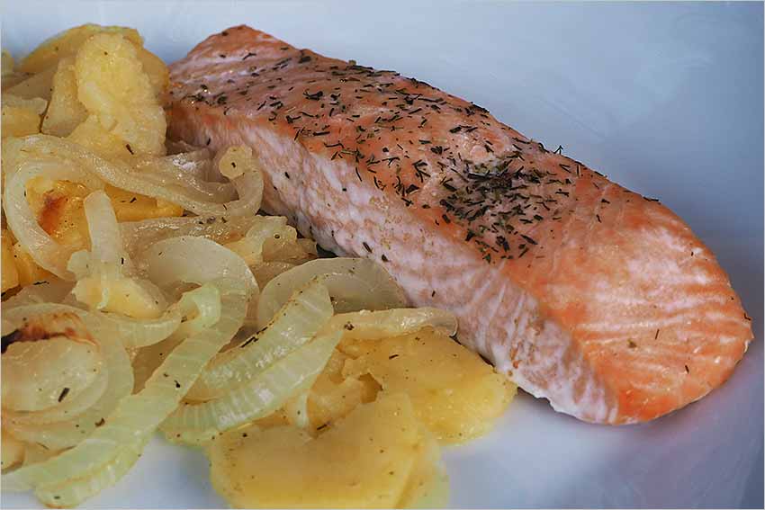 Edad adulta Tropezón único Salmón al horno con patatas ⋆ Cocina para Torpes